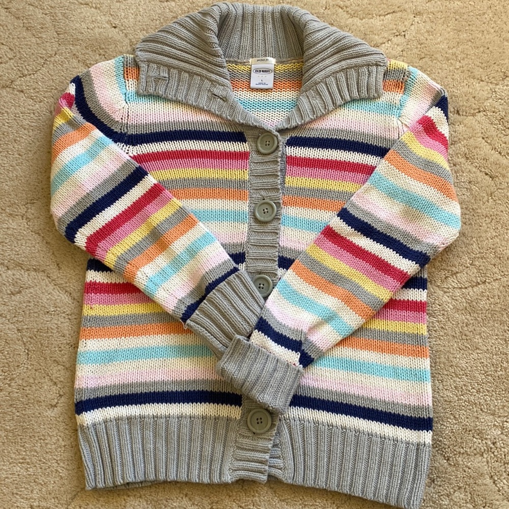 Old Navy vintage perfect fit cotton/acrylic rainbow cardigan sweater, size L